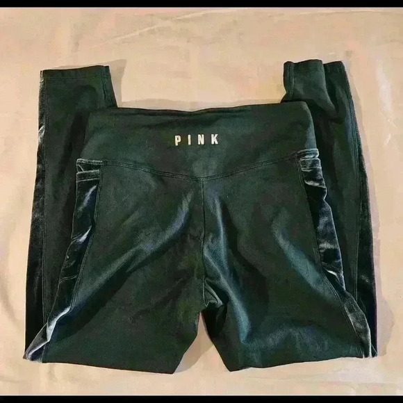 Stylish Green Velvet Side Panel Leggings - VS Pink COZY - Picture 3 of 6